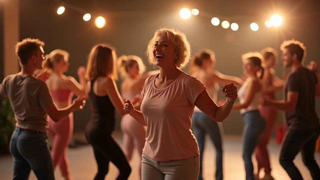 Adults dancing Bachata and Salsa together in a bright dance studio