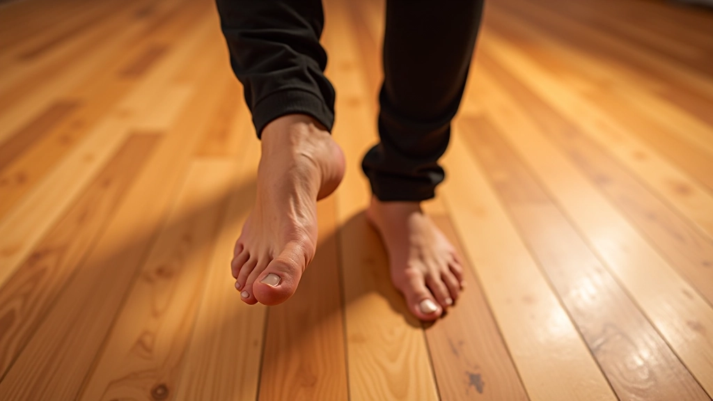 Overhead view of dancer's feet showing the three-step pattern of basic salsa footwork from above